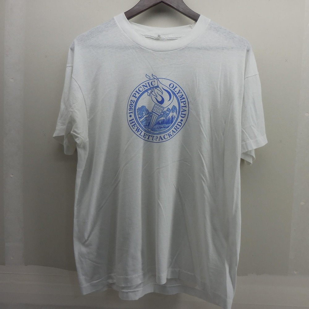 Vintage 1992 Hewlett-Packard HP Picnic Olympiad T-Shirt White Mens Medium 90s